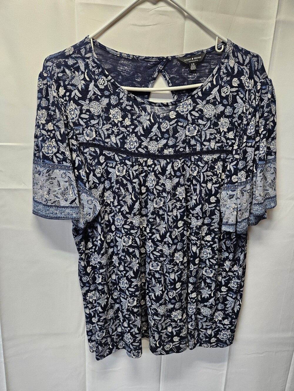 Lucky Brand Blue Floral Cotton Blend Top